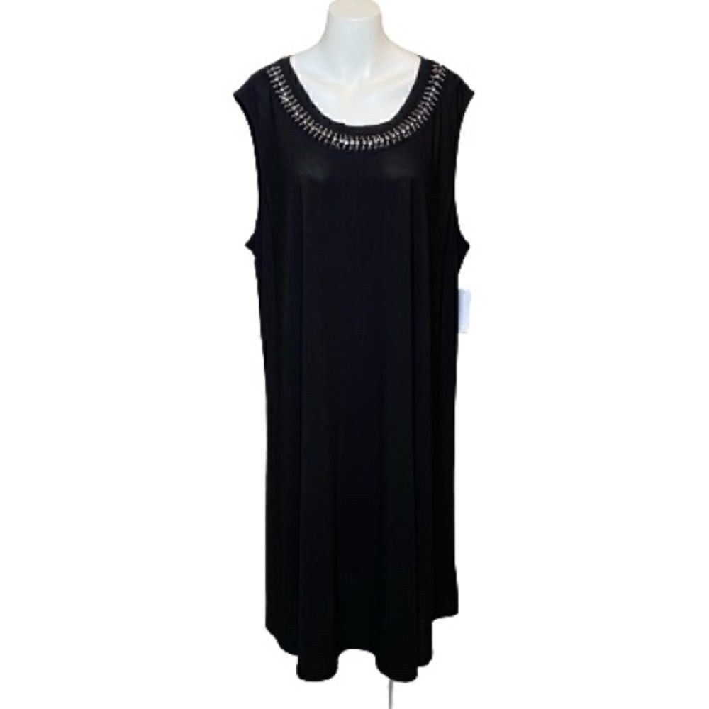 Simply Emma NWT black beaded neckline sleeveless shift dress size 3X
